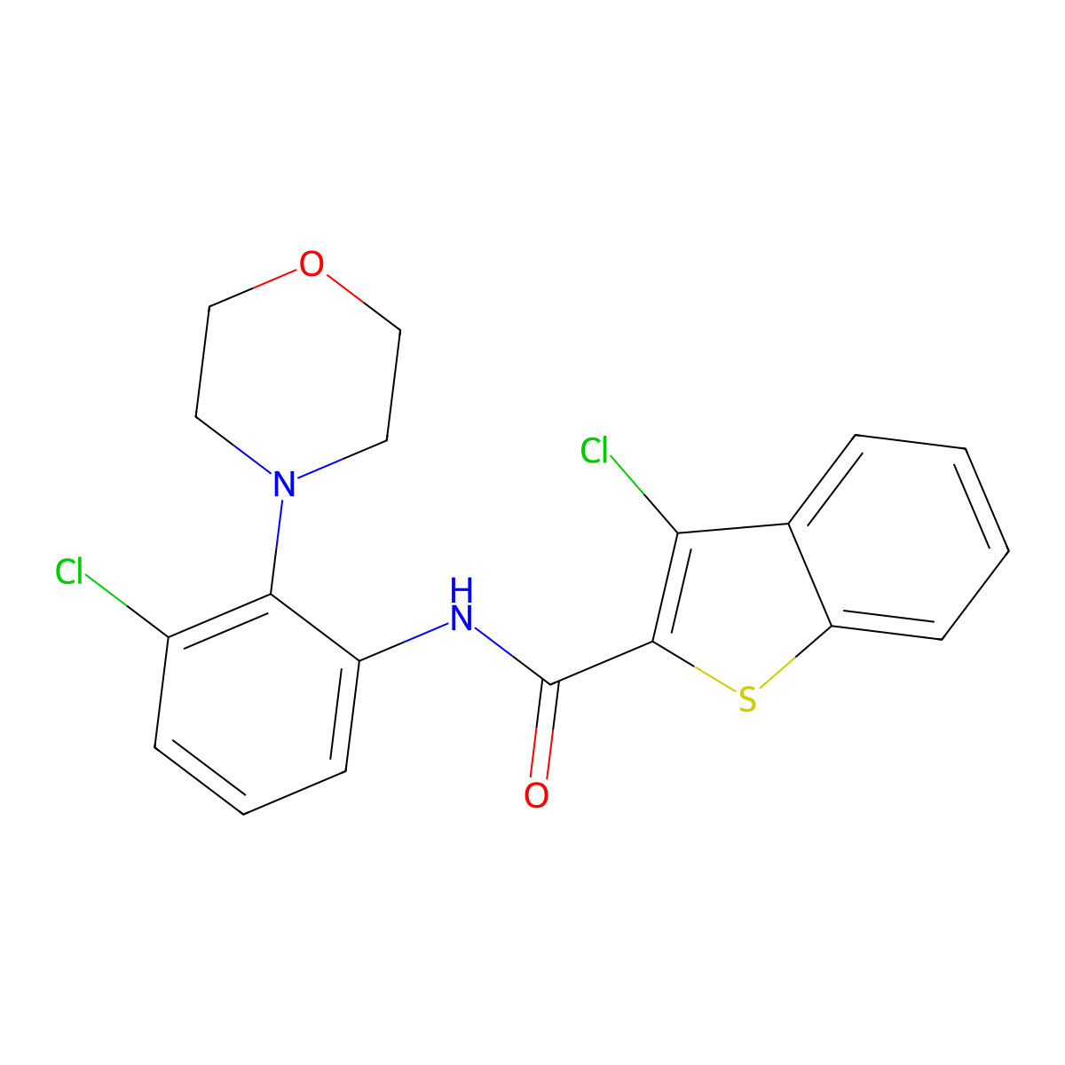 3-chloro-N-(3-chloro-2-morpholin-4-ylphenyl)-1-benzothiophene-2-carboxamide molecular structure, CAS 712290-49-8
