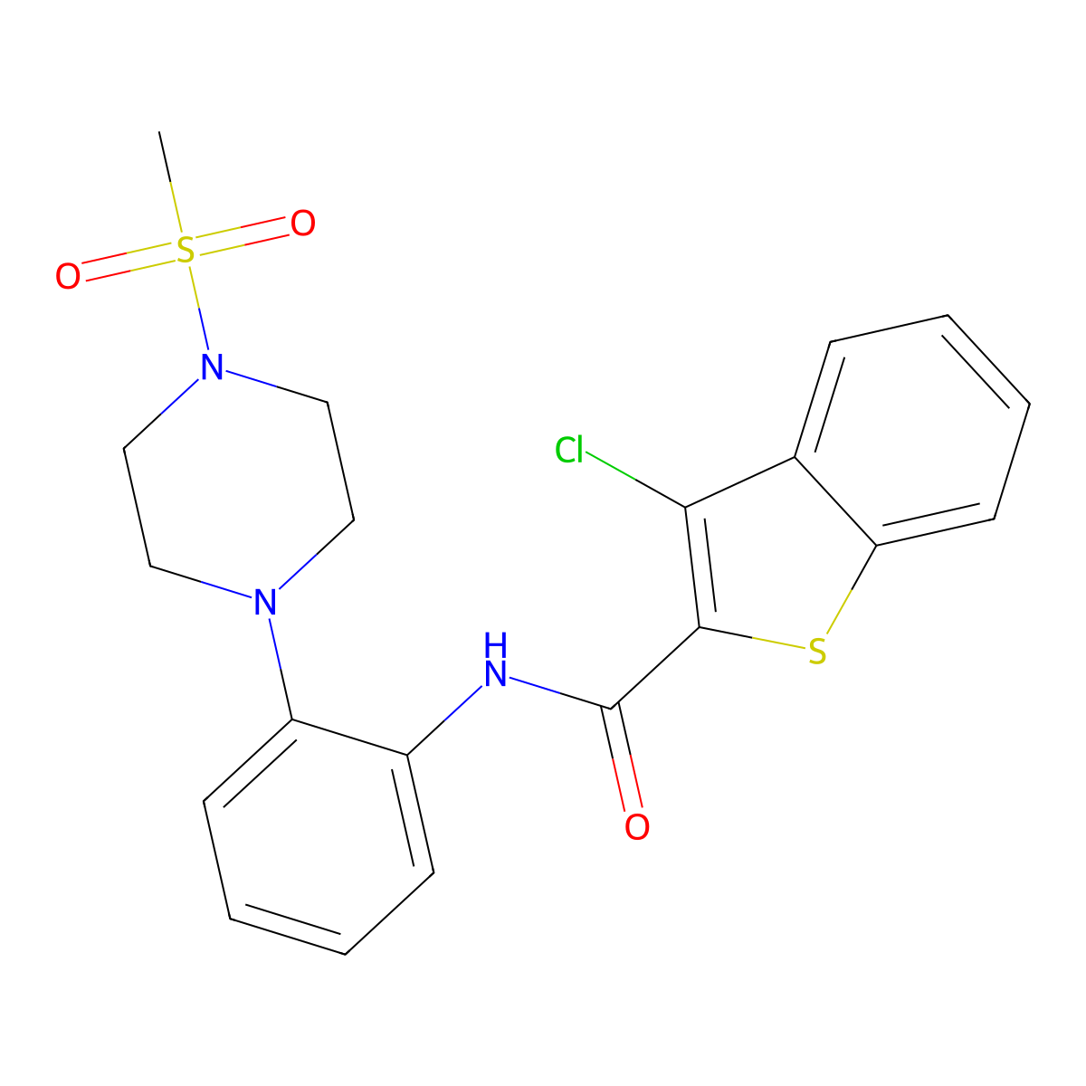 3-chloro-N-{2-[4-(methylsulfonyl)-1-piperazinyl]phenyl}-1-benzothiophene-2-carboxamide molecular structure, CAS 712290-54-5