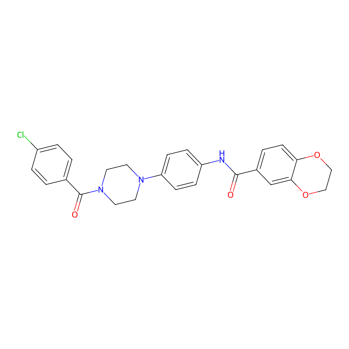 N-{4-[4-(4-chlorobenzoyl)-1-piperazinyl]phenyl}-2,3-dihydro-1,4-benzodioxine-6-carboxamide molecular structure, CAS 712290-62-5