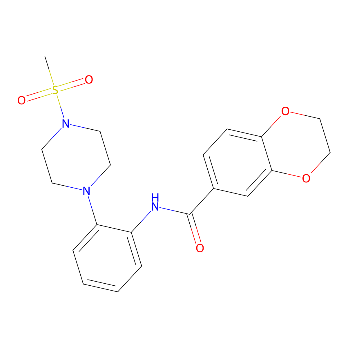 N-[2-(4-methylsulfonylpiperazin-1-yl)phenyl]-2,3-dihydro-1,4-benzodioxine-6-carboxamide molecular structure, CAS 712290-63-6