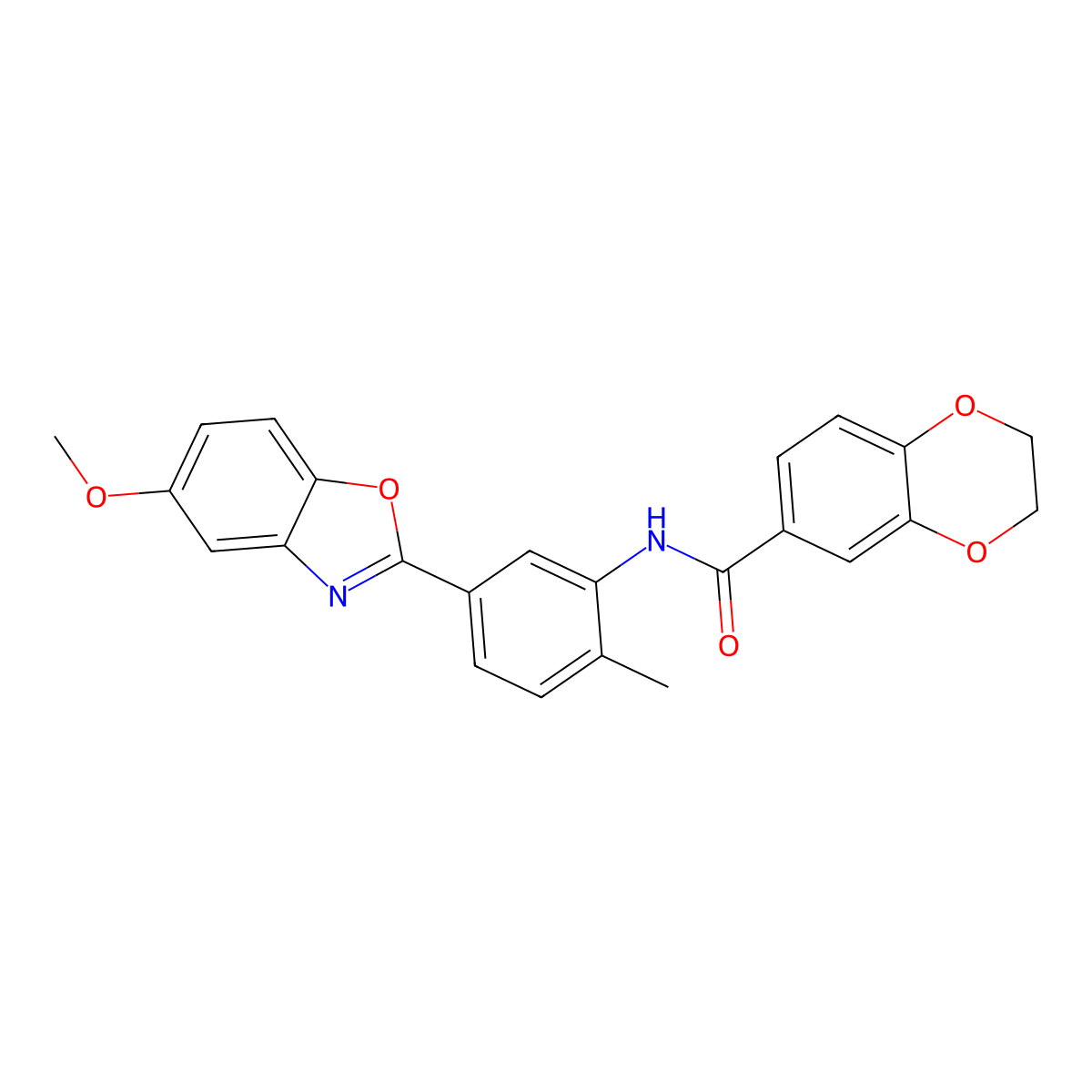 N-[5-(5-methoxy-1,3-benzoxazol-2-yl)-2-methylphenyl]-2,3-dihydro-1,4-benzodioxine-6-carboxamide molecular structure, CAS 712290-64-7