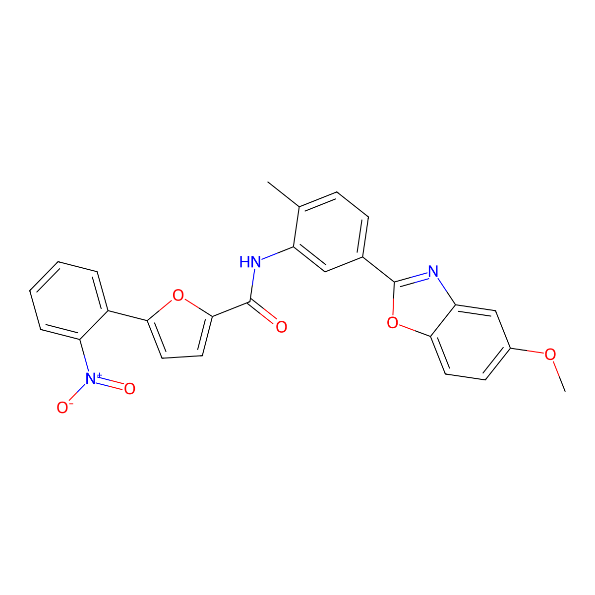 N-[5-(5-methoxy-1,3-benzoxazol-2-yl)-2-methylphenyl]-5-(2-nitrophenyl)furan-2-carboxamide molecular structure, CAS 712290-81-8