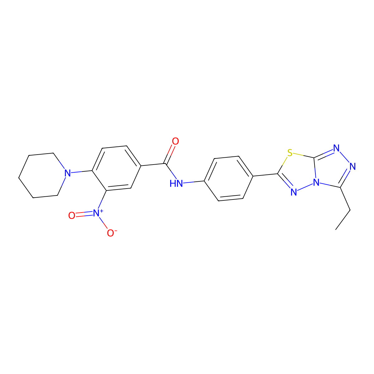 N-[4-(3-ethyl-[1,2,4]triazolo[3,4-b][1,3,4]thiadiazol-6-yl)phenyl]-3-nitro-4-piperidin-1-ylbenzamide molecular structure, CAS 712291-20-8