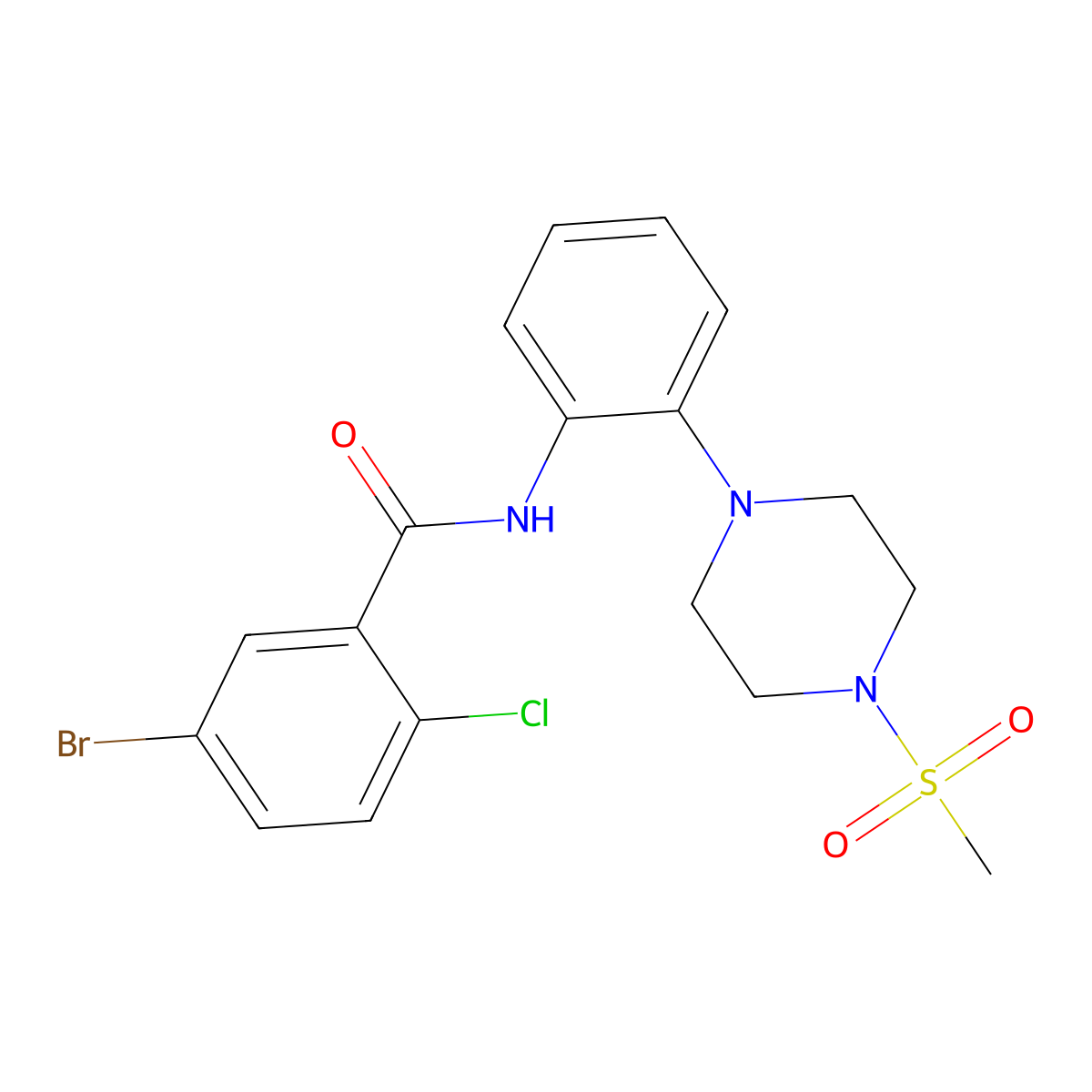 5-bromo-2-chloro-N-[2-(4-methylsulfonylpiperazin-1-yl)phenyl]benzamide molecular structure, CAS 712291-32-2