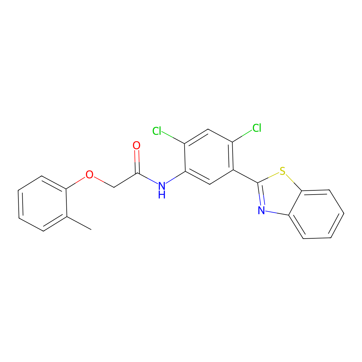 N-[5-(1,3-benzothiazol-2-yl)-2,4-dichlorophenyl]-2-(2-methylphenoxy)acetamide molecular structure, CAS 712291-43-5
