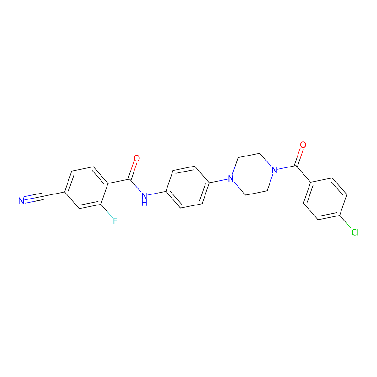 N-[4-[4-(4-chlorobenzoyl)piperazin-1-yl]phenyl]-4-cyano-2-fluorobenzamide molecular structure, CAS 712291-49-1