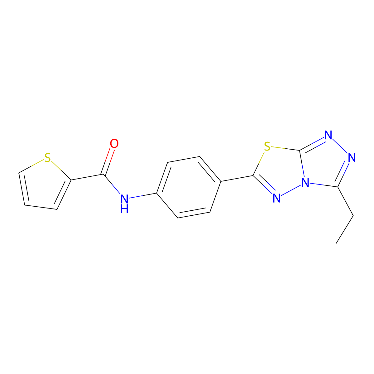 N-[4-(3-ethyl[1,2,4]triazolo[3,4-b][1,3,4]thiadiazol-6-yl)phenyl]thiophene-2-carboxamide molecular structure, CAS 712291-90-2