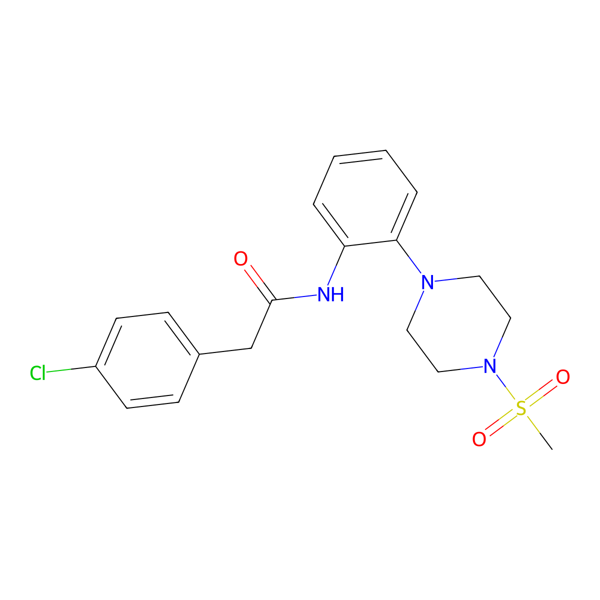 2-(4-chlorophenyl)-N-{2-[4-(methylsulfonyl)-1-piperazinyl]phenyl}acetamide molecular structure, CAS 712291-93-5