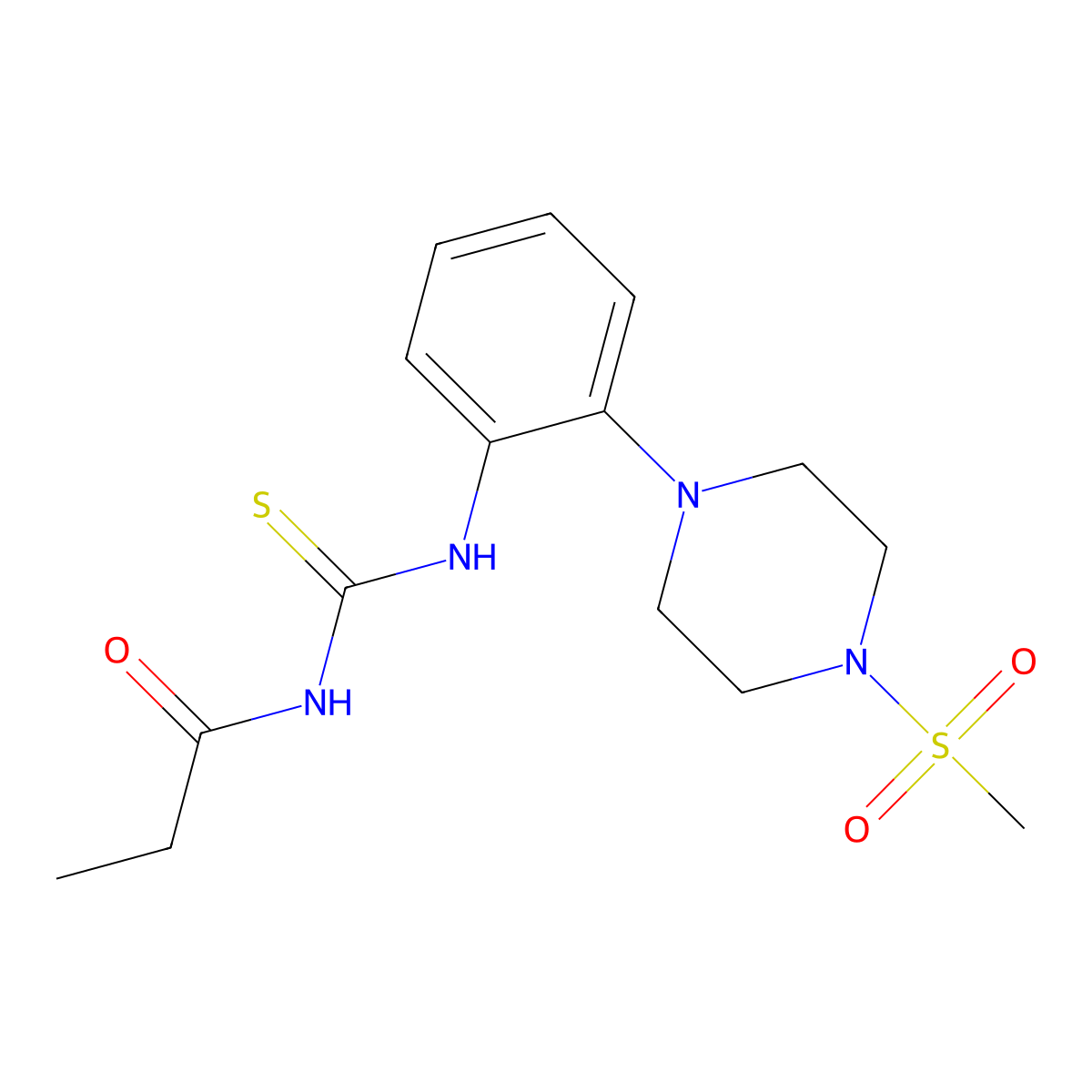 N-[[2-(4-methylsulfonylpiperazin-1-yl)phenyl]carbamothioyl]propanamide molecular structure, CAS 712292-13-2