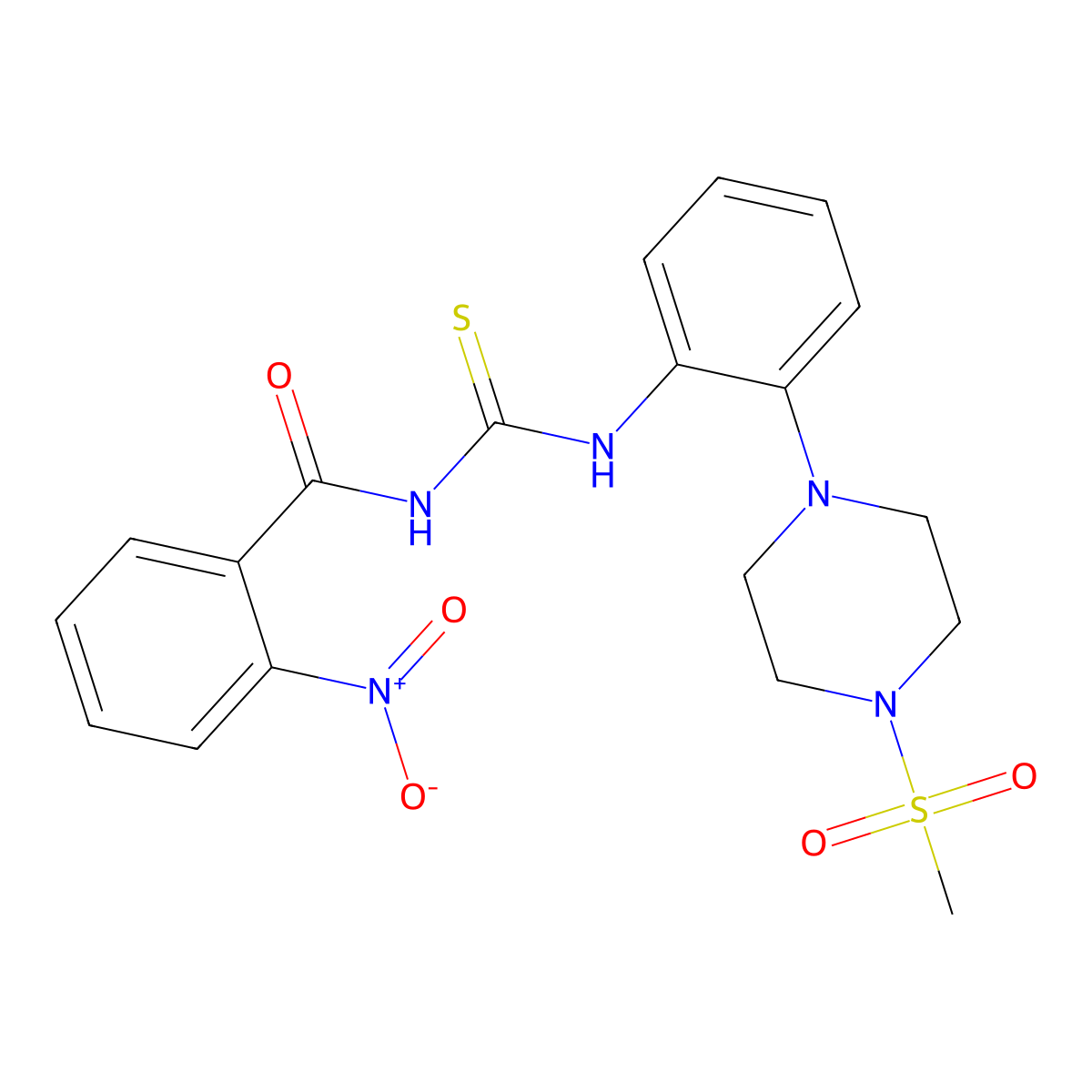 N-[[2-(4-methylsulfonylpiperazin-1-yl)phenyl]carbamothioyl]-2-nitrobenzamide molecular structure, CAS 712292-27-8
