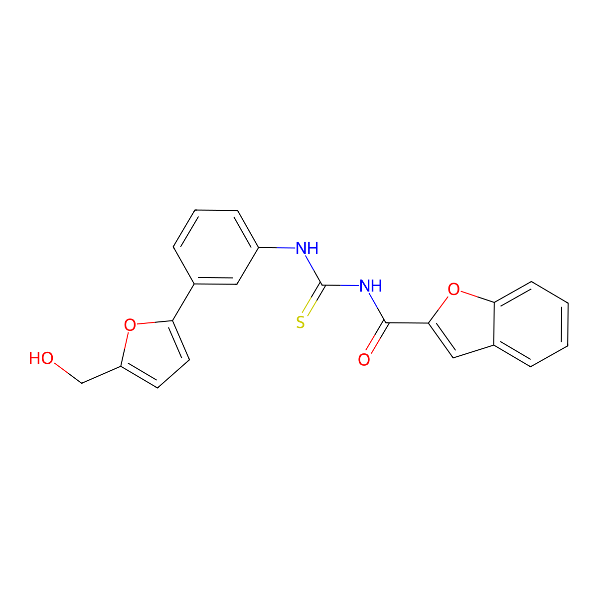 N-[[3-[5-(hydroxymethyl)furan-2-yl]phenyl]carbamothioyl]-1-benzofuran-2-carboxamide molecular structure, CAS 712292-34-7