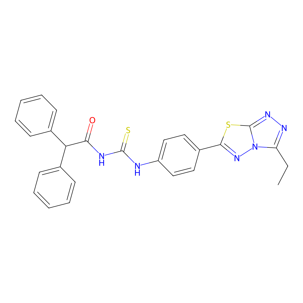 N-{[4-(3-ethyl[1,2,4]triazolo[3,4-b][1,3,4]thiadiazol-6-yl)phenyl]carbamothioyl}-2,2-diphenylacetamide molecular structure, CAS 712292-40-5
