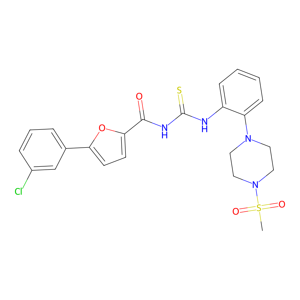 5-(3-chlorophenyl)-N-[[2-(4-methylsulfonylpiperazin-1-yl)phenyl]carbamothioyl]furan-2-carboxamide molecular structure, CAS 712292-44-9