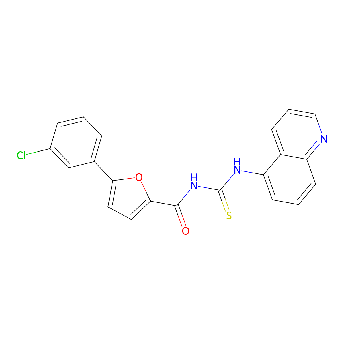5-(3-chlorophenyl)-N-(quinolin-5-ylcarbamothioyl)furan-2-carboxamide molecular structure, CAS 712292-45-0