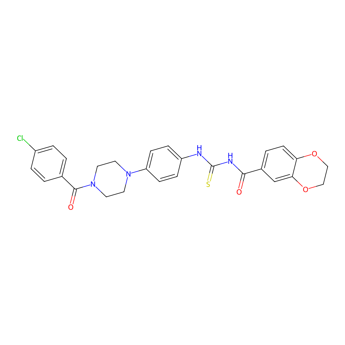 N-[[4-[4-(4-chlorobenzoyl)piperazin-1-yl]phenyl]carbamothioyl]-2,3-dihydro-1,4-benzodioxine-6-carboxamide molecular structure, CAS 712292-46-1