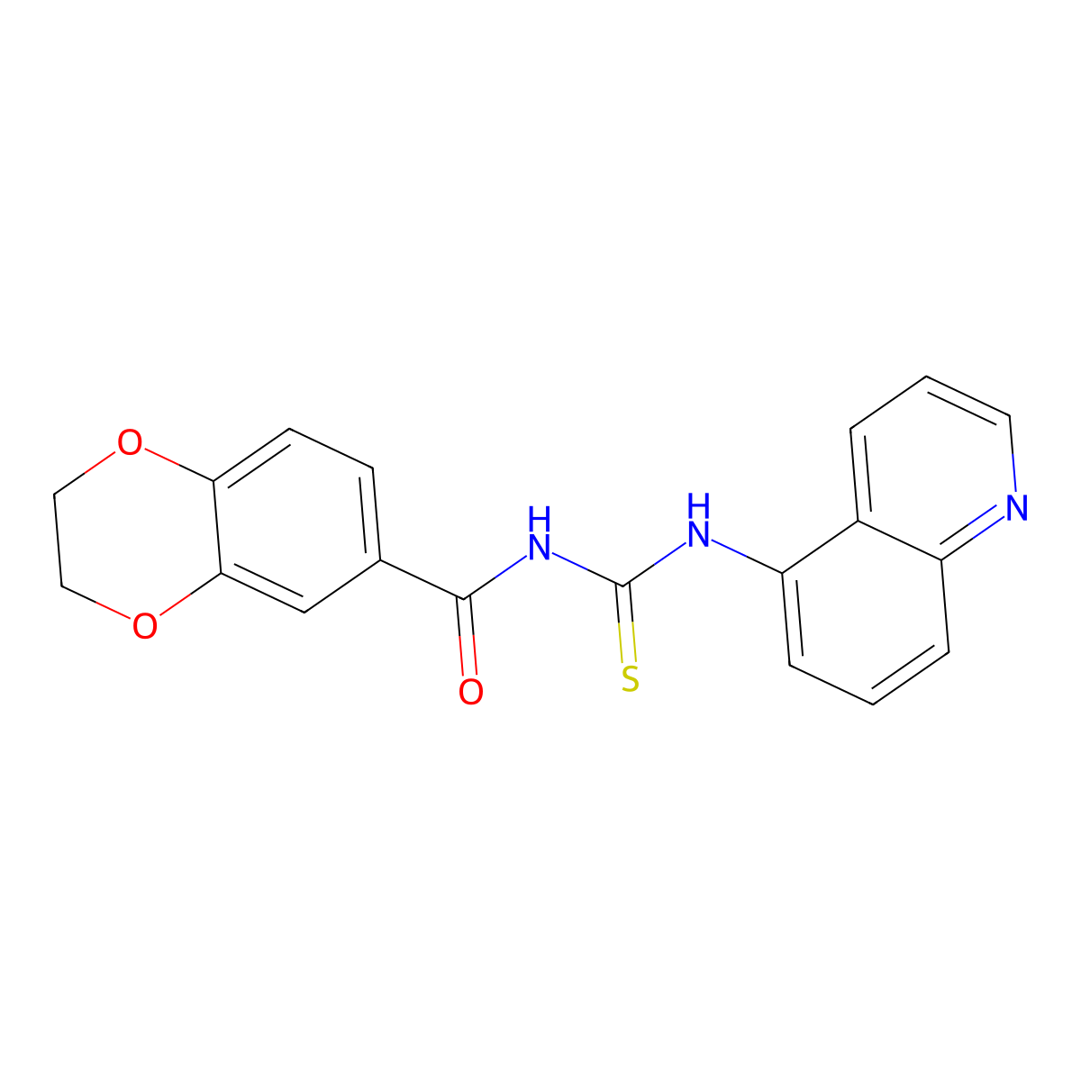 N-(quinolin-5-ylcarbamothioyl)-2,3-dihydro-1,4-benzodioxine-6-carboxamide molecular structure, CAS 712292-47-2