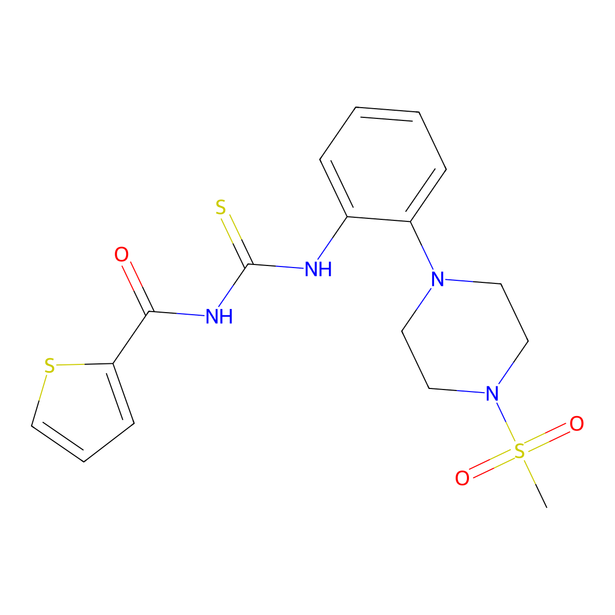 N-[[2-(4-methylsulfonylpiperazin-1-yl)phenyl]carbamothioyl]thiophene-2-carboxamide molecular structure, CAS 712292-60-9