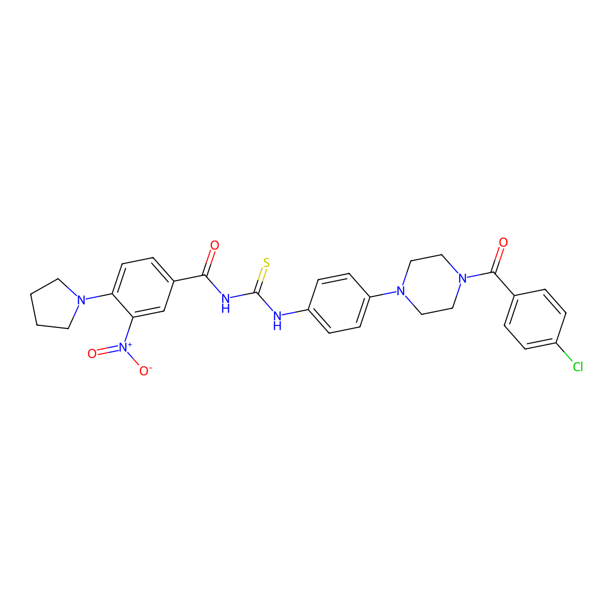 N-[[4-[4-(4-chlorobenzoyl)piperazin-1-yl]phenyl]carbamothioyl]-3-nitro-4-pyrrolidin-1-ylbenzamide molecular structure, CAS 712292-63-2