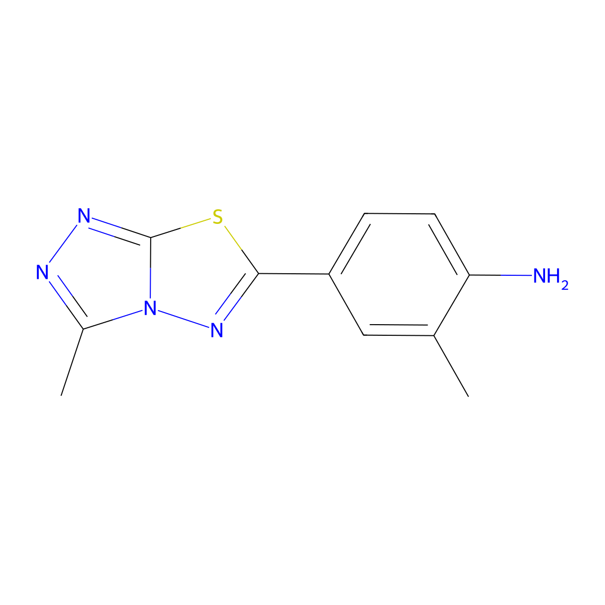 2-Methyl-4-(3-methyl-[1,2,4]triazolo-[3,4-b][1,3,4]thiadiazol-6-yl)-phenylamine molecular structure, CAS 712292-64-3