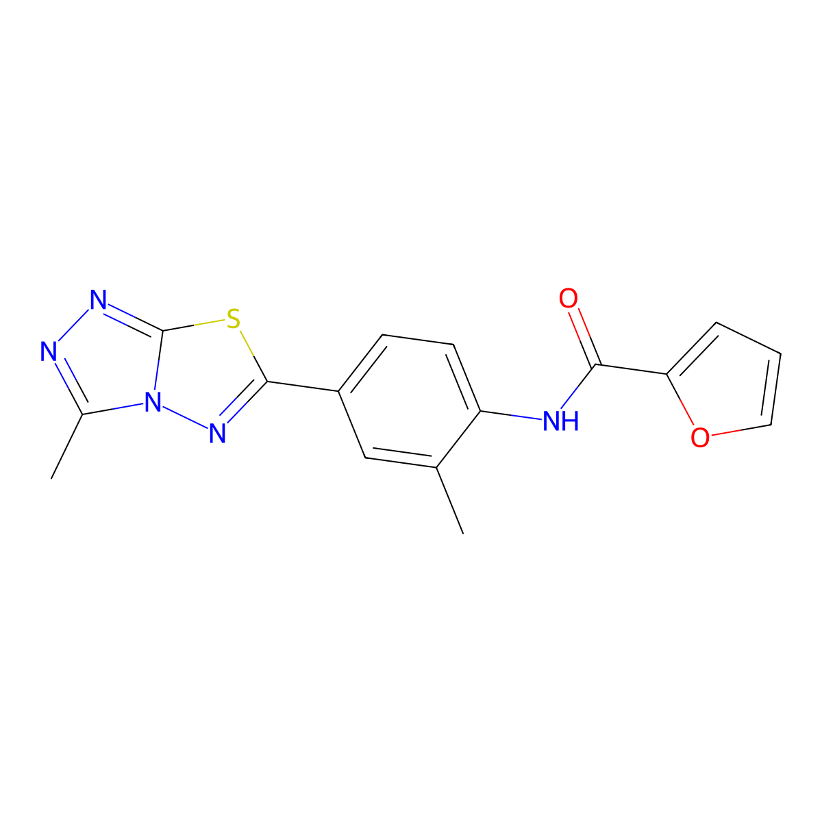 N-[2-methyl-4-(3-methyl-[1,2,4]triazolo[3,4-b][1,3,4]thiadiazol-6-yl)phenyl]furan-2-carboxamide molecular structure, CAS 712292-65-4