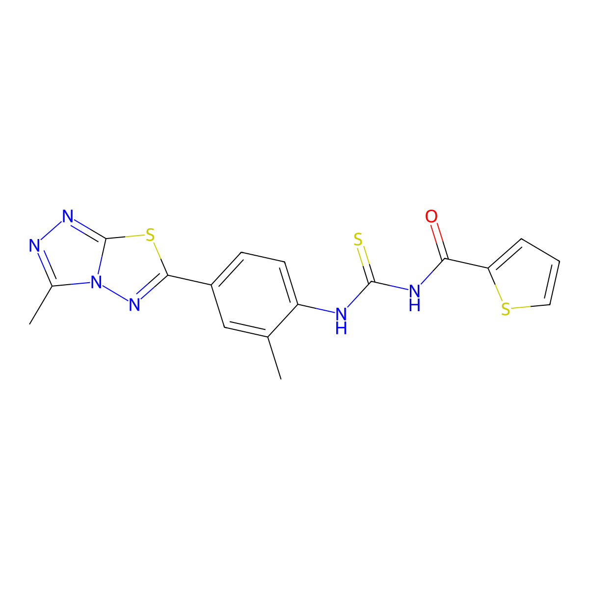 N-[[2-methyl-4-(3-methyl-[1,2,4]triazolo[3,4-b][1,3,4]thiadiazol-6-yl)phenyl]carbamothioyl]thiophene-2-carboxamide molecular structure, CAS 712292-67-6