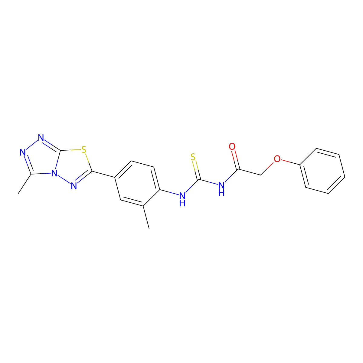 N-[[2-methyl-4-(3-methyl-[1,2,4]triazolo[3,4-b][1,3,4]thiadiazol-6-yl)phenyl]carbamothioyl]-2-phenoxyacetamide molecular structure, CAS 712292-69-8
