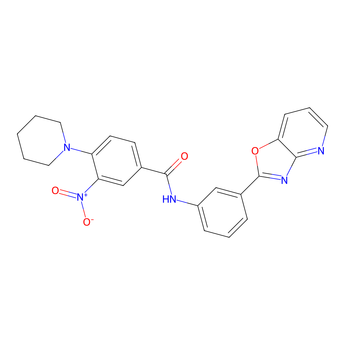 3-nitro-N-[3-([1,3]oxazolo[4,5-b]pyridin-2-yl)phenyl]-4-piperidin-1-ylbenzamide molecular structure, CAS 712293-11-3