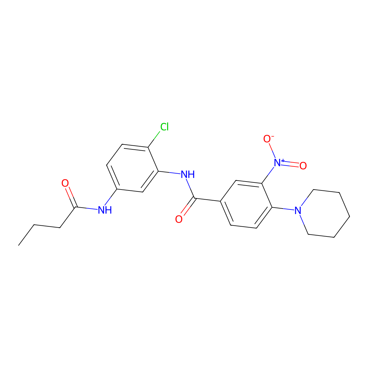 N-[5-(butanoylamino)-2-chlorophenyl]-3-nitro-4-piperidin-1-ylbenzamide molecular structure, CAS 712293-63-5