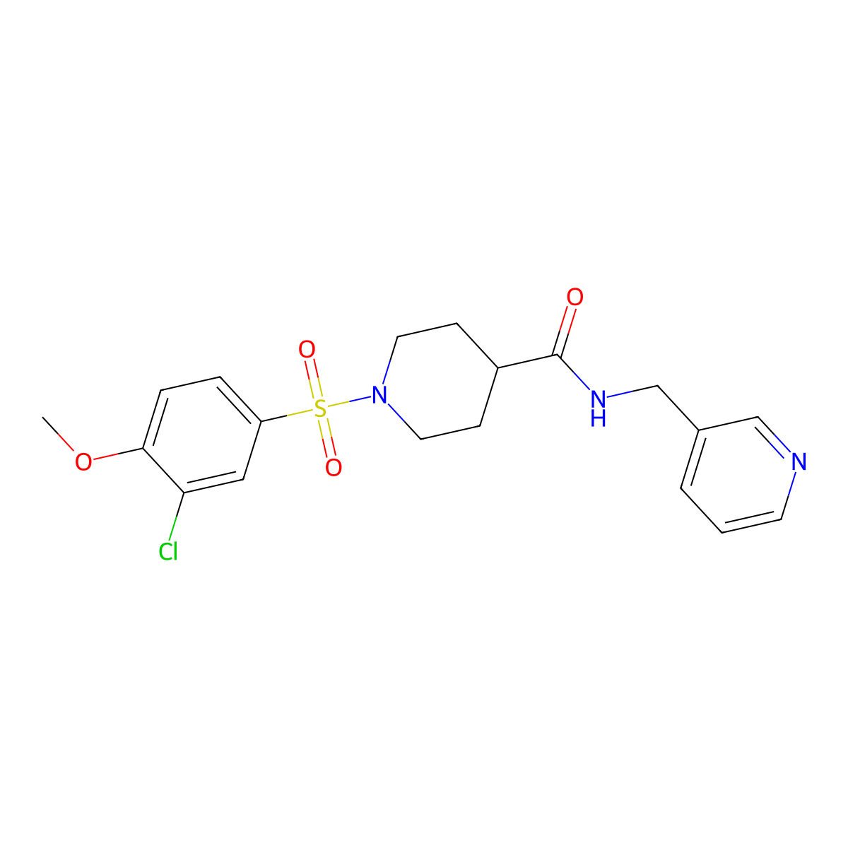 1-(3-chloro-4-methoxyphenyl)sulfonyl-N-(pyridin-3-ylmethyl)piperidine-4-carboxamide molecular structure, CAS 712295-45-9