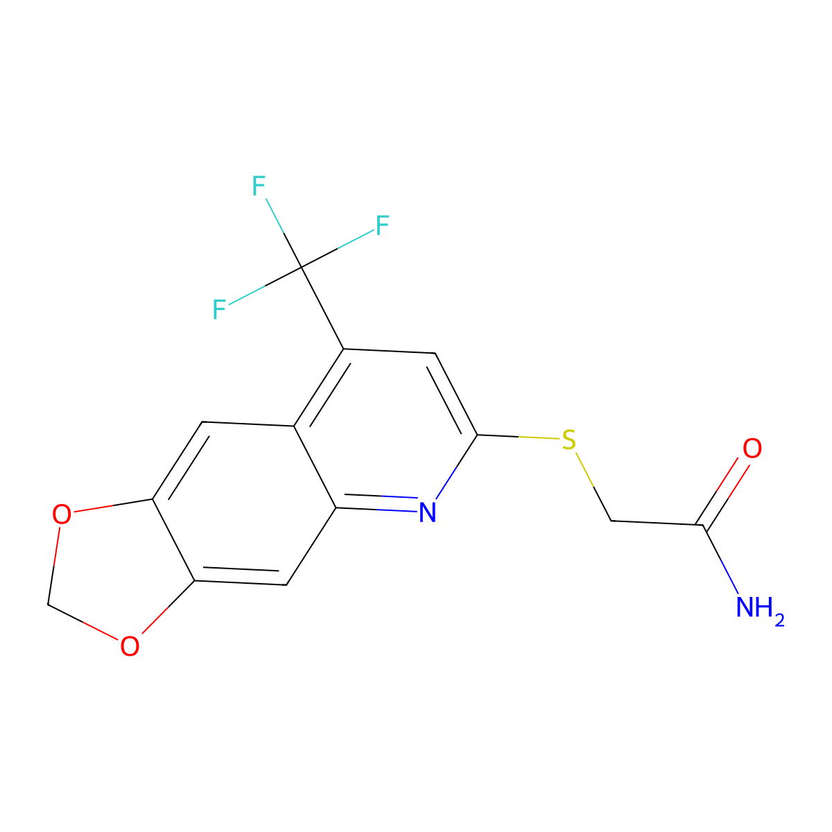 2-{[8-(Trifluoromethyl)-2H-[1,3]dioxolo[4,5-G]quinolin-6-YL]sulfanyl}acetamide molecular structure, CAS 712295-55-1