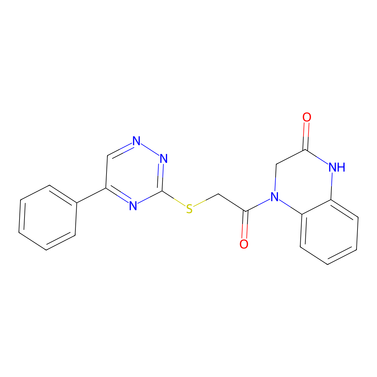 4-{[(5-phenyl-1,2,4-triazin-3-yl)sulfanyl]acetyl}-3,4-dihydroquinoxalin-2(1H)-one molecular structure, CAS 712295-67-5