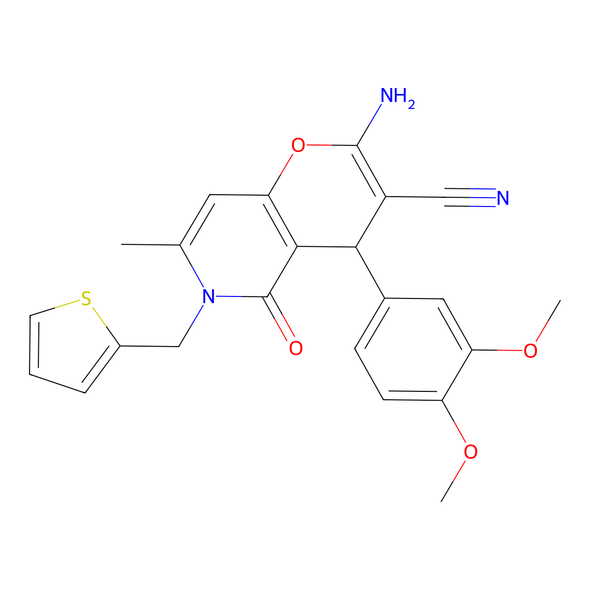 2-amino-4-(3,4-dimethoxyphenyl)-7-methyl-5-oxo-6-(thiophen-2-ylmethyl)-4H-pyrano[3,2-c]pyridine-3-carbonitrile molecular structure, CAS 712295-91-5