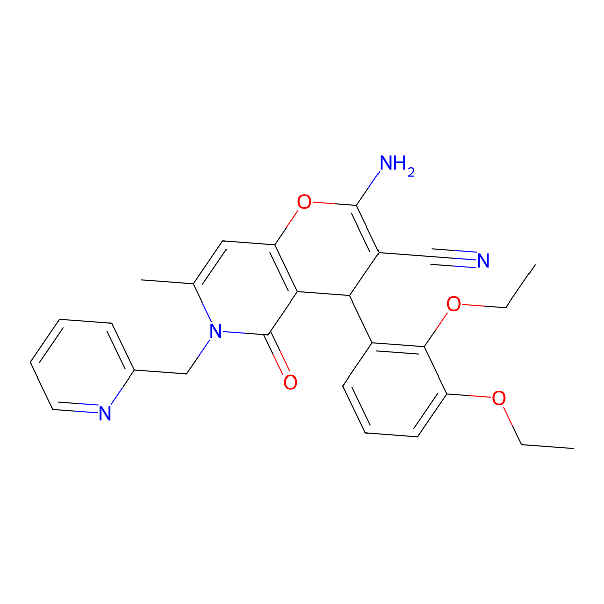 2-amino-4-(2,3-diethoxyphenyl)-7-methyl-5-oxo-6-(pyridin-2-ylmethyl)-5,6-dihydro-4H-pyrano[3,2-c]pyridine-3-carbonitrile molecular structure, CAS 712295-94-8