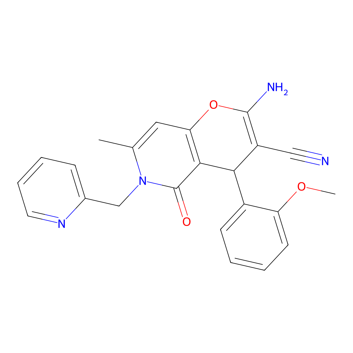 2-amino-4-(2-methoxyphenyl)-7-methyl-5-oxo-6-(pyridin-2-ylmethyl)-5,6-dihydro-4H-pyrano[3,2-c]pyridine-3-carbonitrile molecular structure, CAS 712296-11-2