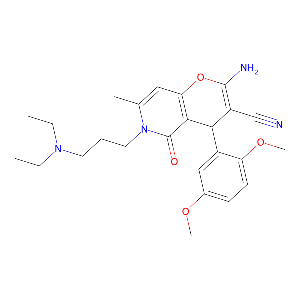 2-amino-6-(3-(diethylamino)propyl)-4-(2,5-dimethoxyphenyl)-7-methyl-5-oxo-5,6-dihydro-4H-pyrano[3,2-c]pyridine-3-carbonitrile molecular structure, CAS 712296-20-3