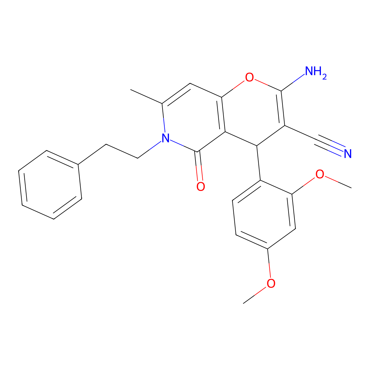 2-amino-4-(2,4-dimethoxyphenyl)-7-methyl-5-oxo-6-(2-phenylethyl)-5,6-dihydro-4H-pyrano[3,2-c]pyridine-3-carbonitrile molecular structure, CAS 712296-31-6