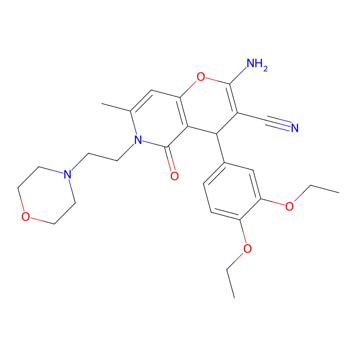 2-amino-4-(3,4-diethoxyphenyl)-7-methyl-6-(2-morpholinoethyl)-5-oxo-5,6-dihydro-4H-pyrano[3,2-c]pyridine-3-carbonitrile molecular structure, CAS 712296-37-2