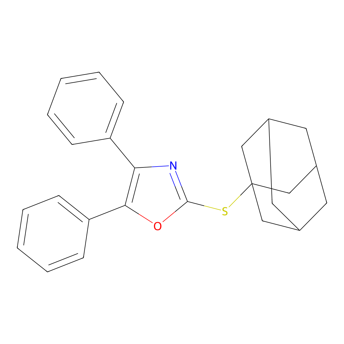 2-Adamantanylthio-4,5-diphenyl-1,3-oxazole molecular structure, CAS 712297-77-3