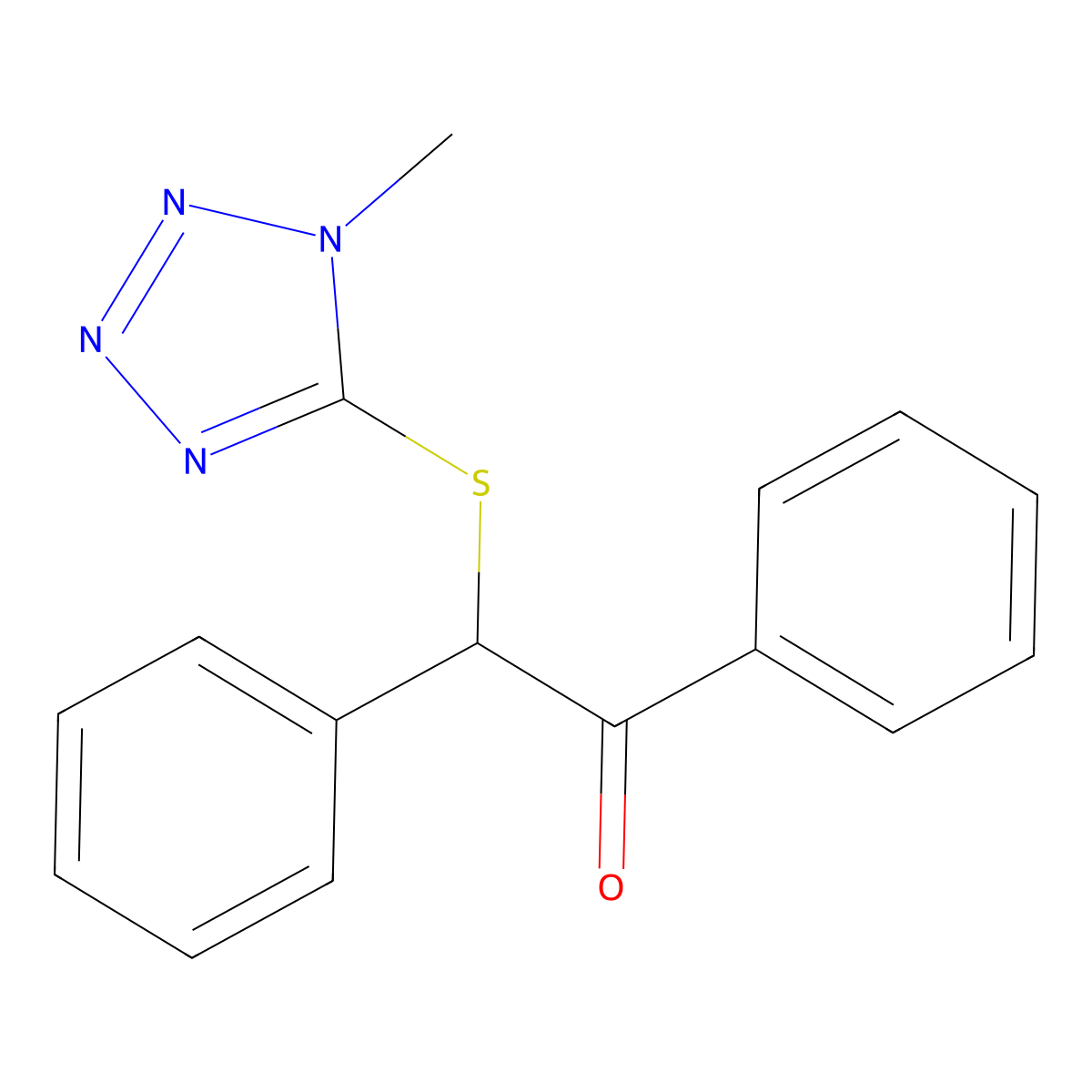 2-(1-Methyltetrazol-5-yl)sulfanyl-1,2-diphenylethanone molecular structure, CAS 712302-02-8