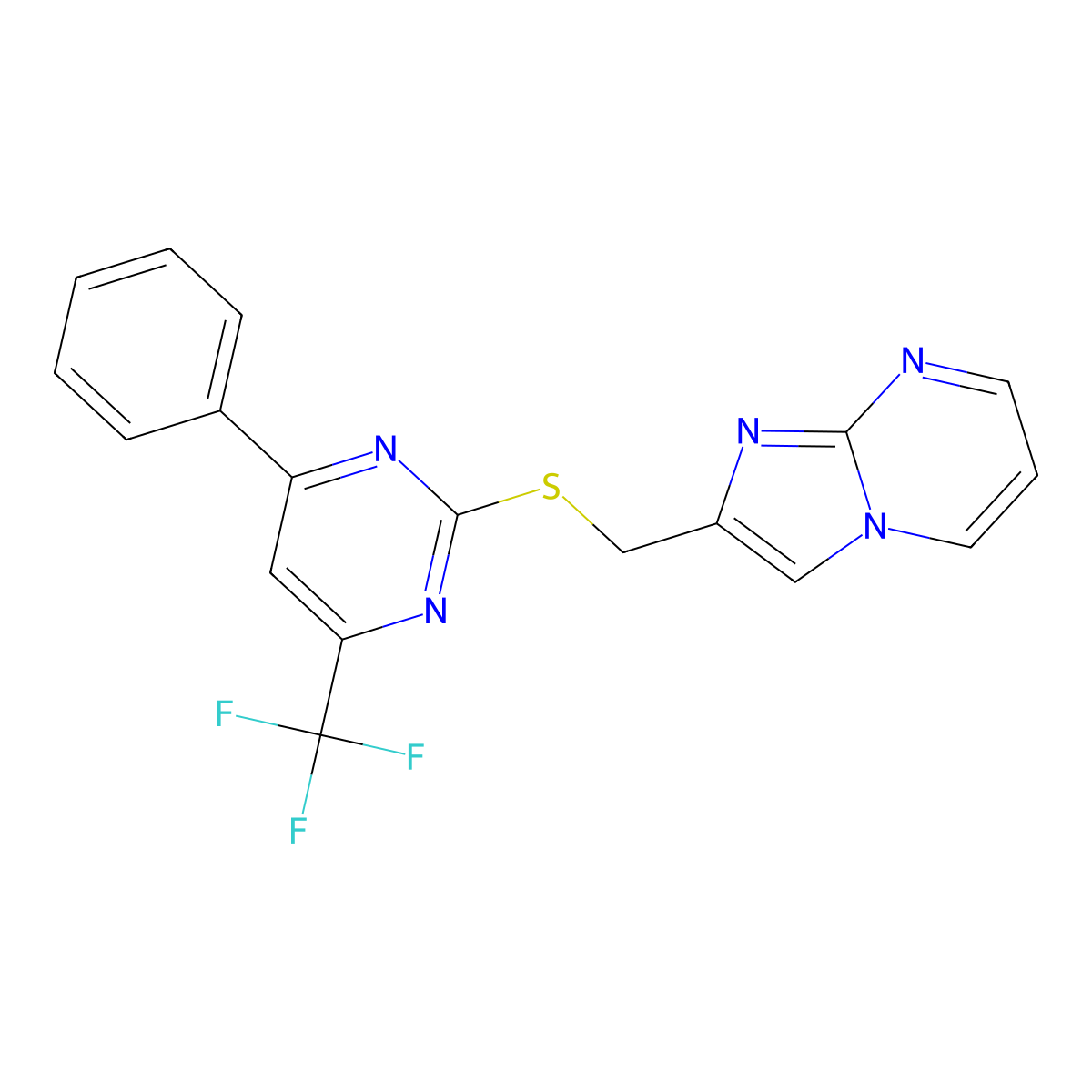 2-[({Imidazo[1,2-a]pyrimidin-2-yl}methyl)sulfanyl]-4-phenyl-6-(trifluoromethyl)pyrimidine molecular structure, CAS 712307-08-9