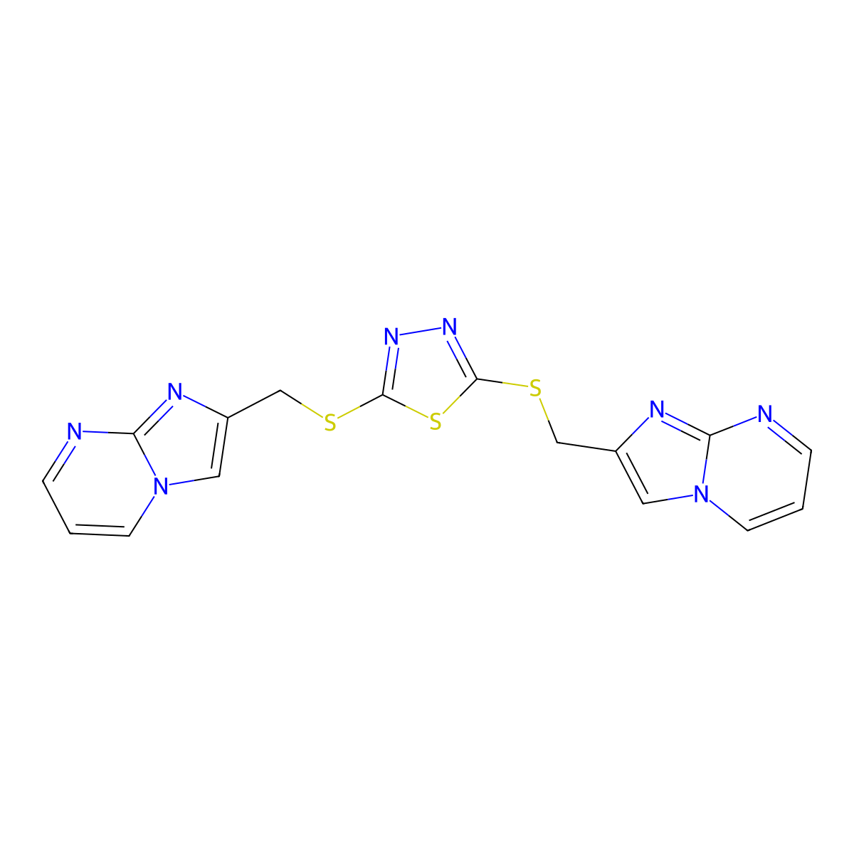 Bis[({imidazo[1,2-a]pyrimidin-2-yl}methyl)sulfanyl]-1,3,4-thiadiazole molecular structure, CAS 712307-16-9