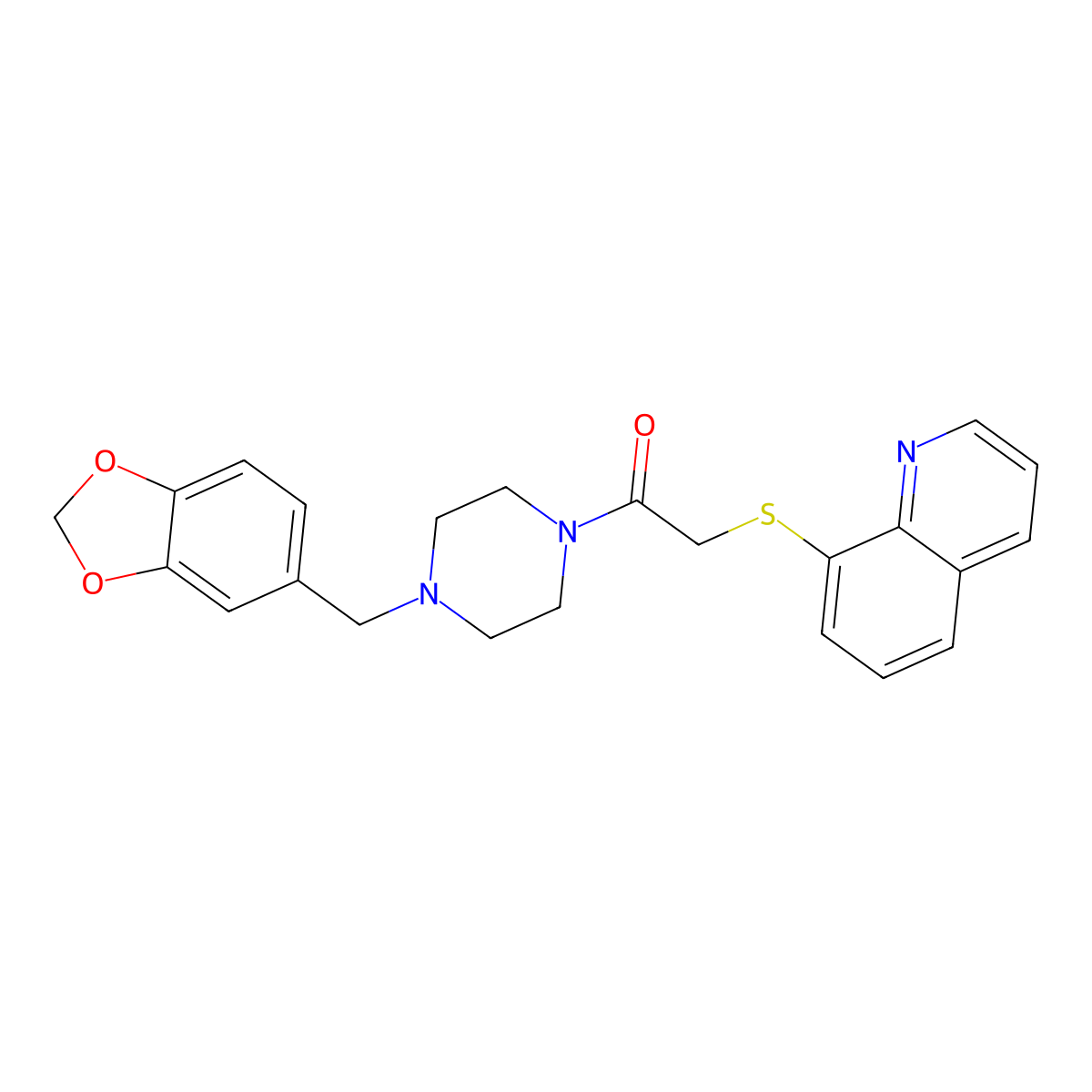1-(4-(Benzo[d][1,3]dioxol-5-ylmethyl)piperazin-1-yl)-2-(quinolin-8-ylthio)ethanone molecular structure, CAS 712307-20-5