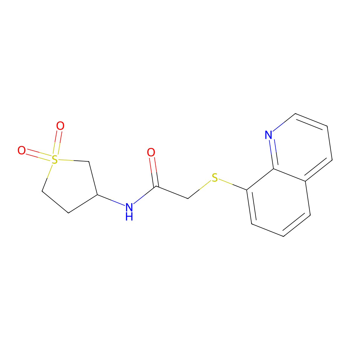 N-(1,1-dioxothiolan-3-yl)-2-quinolin-8-ylsulfanylacetamide molecular structure, CAS 712307-26-1