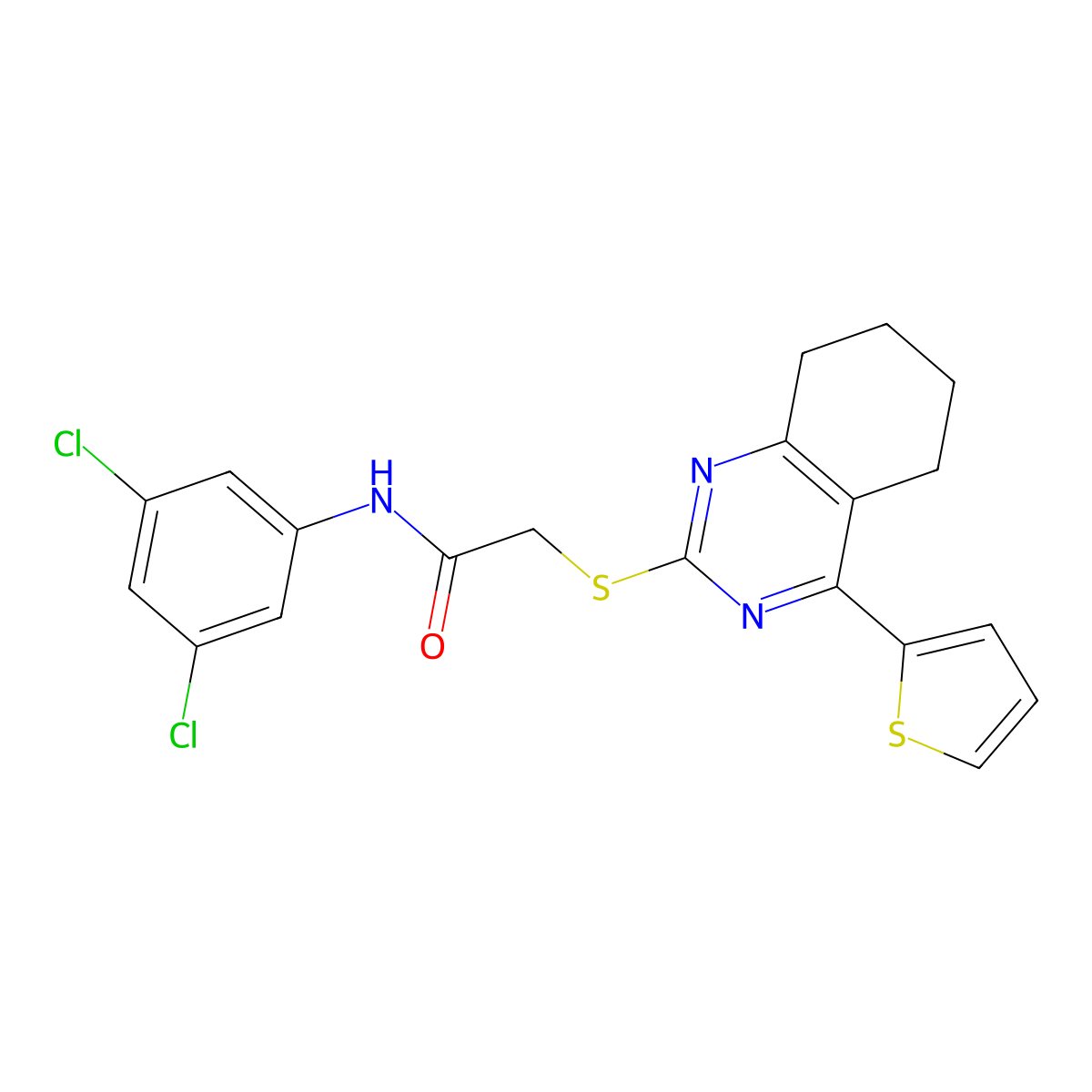 N-(3,5-dichlorophenyl)-2-{[4-(thiophen-2-yl)-5,6,7,8-tetrahydroquinazolin-2-yl]sulfanyl}acetamide molecular structure, CAS 712307-41-0