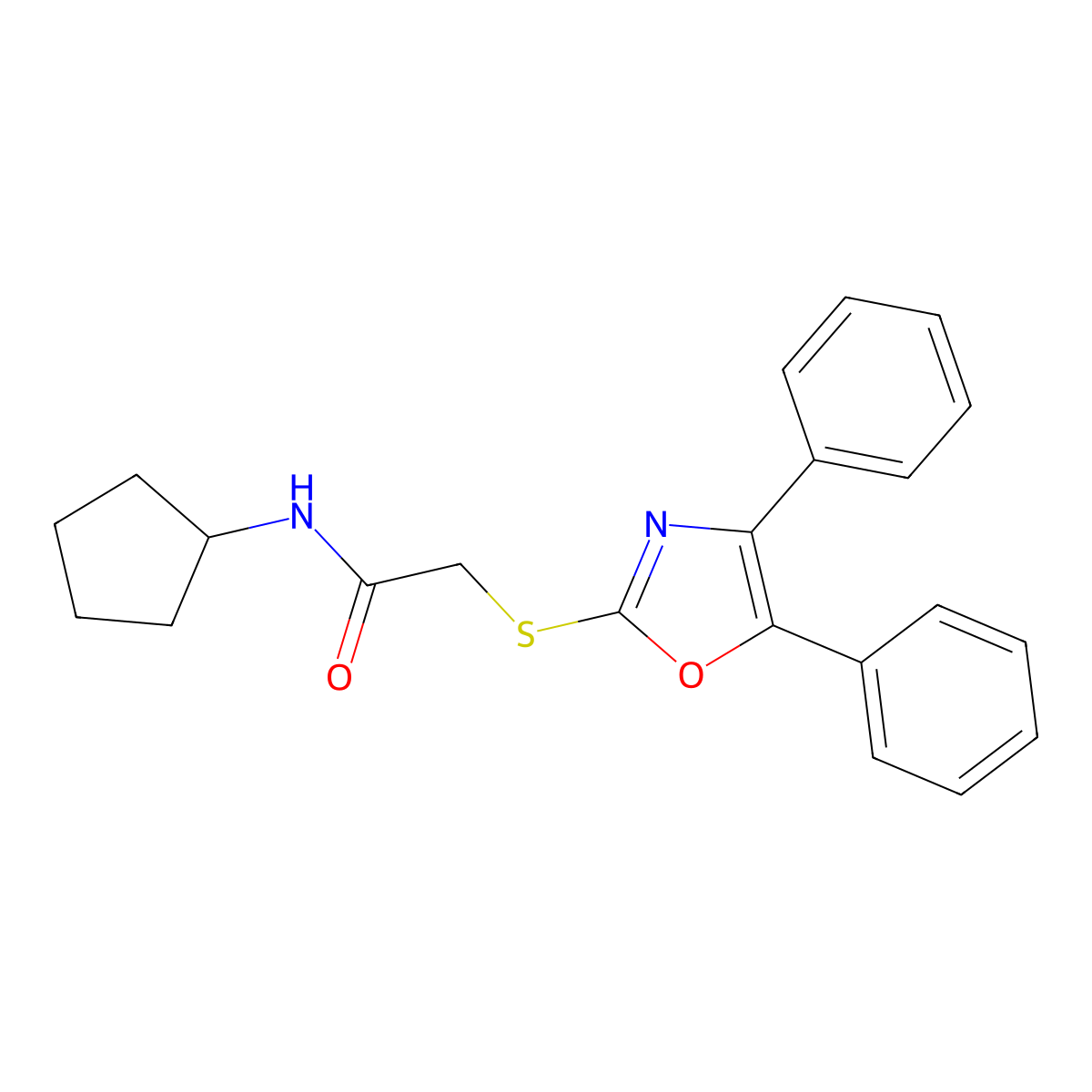 N-cyclopentyl-2-[(4,5-diphenyl-1,3-oxazol-2-yl)sulfanyl]acetamide molecular structure, CAS 712307-95-4