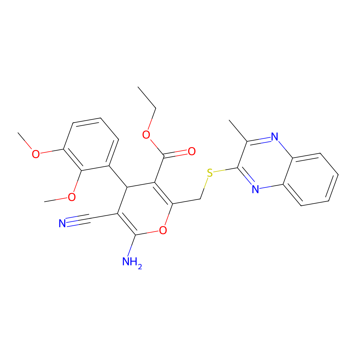 Ethyl 6-amino-5-cyano-4-(2,3-dimethoxyphenyl)-2-{[(3-methylquinoxalin-2-YL)sulfanyl]methyl}-4H-pyran-3-carboxylate molecular structure, CAS 712308-23-1