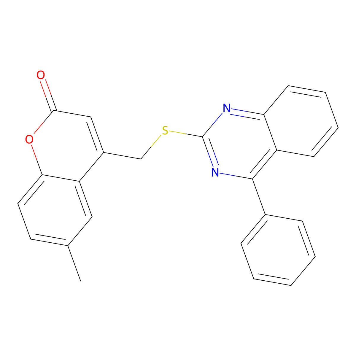 6-Methyl-4-[(4-phenylquinazolin-2-yl)sulfanylmethyl]chromen-2-one molecular structure, CAS 712308-35-5