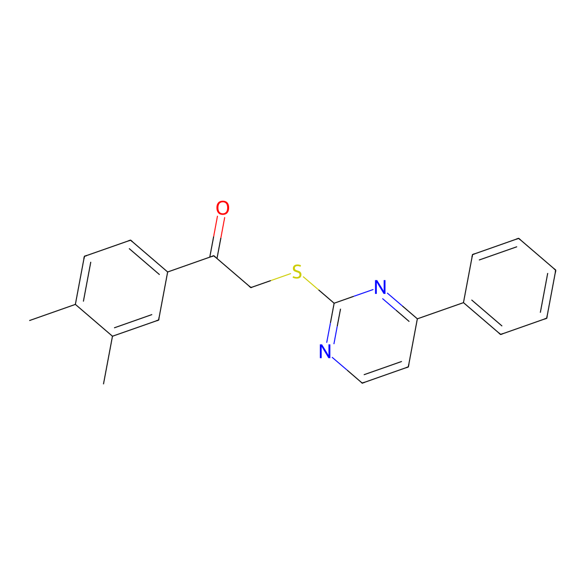 1-(3,4-Dimethylphenyl)-2-[(4-phenylpyrimidin-2-yl)sulfanyl]ethan-1-one molecular structure, CAS 712308-37-7