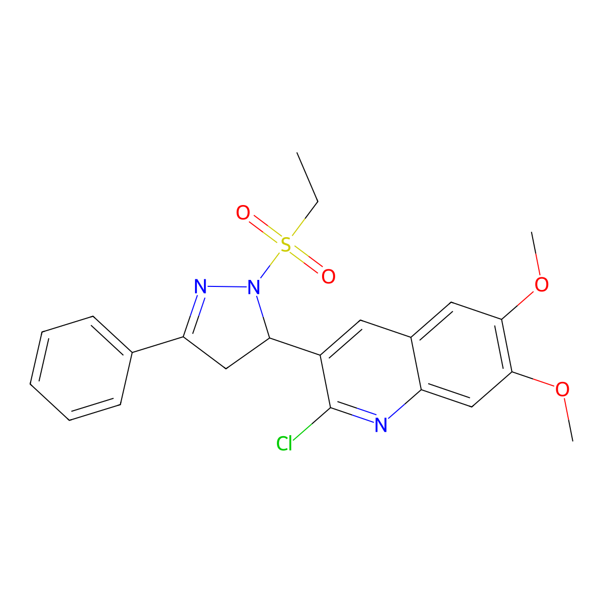 2-chloro-3-(1-(ethylsulfonyl)-3-phenyl-4,5-dihydro-1H-pyrazol-5-yl)-6,7-dimethoxyquinoline molecular structure, CAS 712308-48-0
