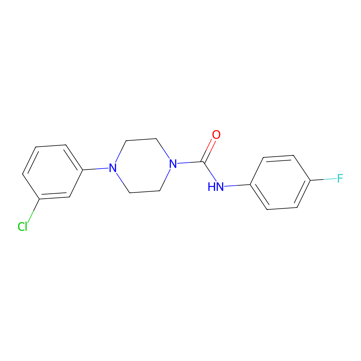 4-(3-chlorophenyl)-N-(4-fluorophenyl)piperazine-1-carboxamide molecular structure, CAS 712309-46-1